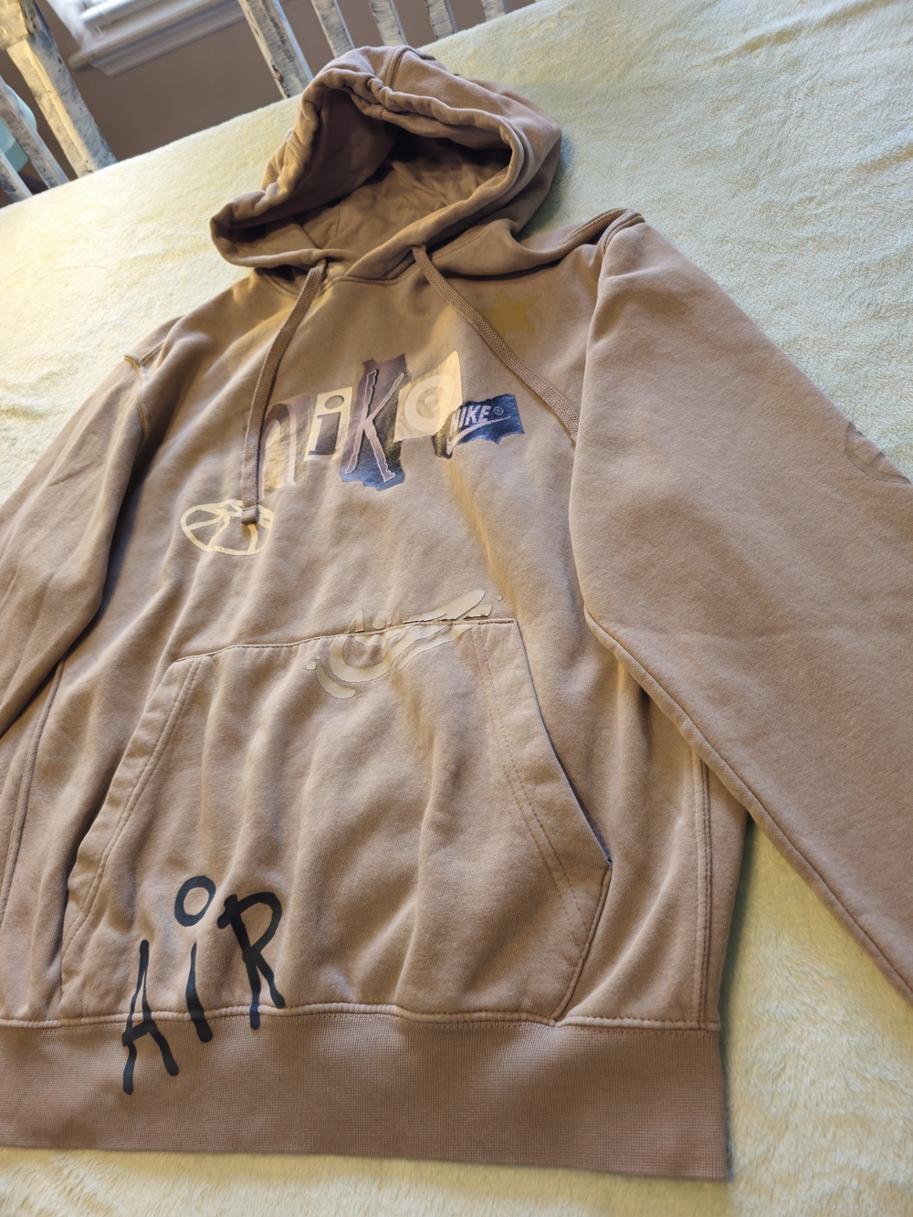 Nike Taupe Mixed-Media Logo Hoodie - Picture 5 of 9